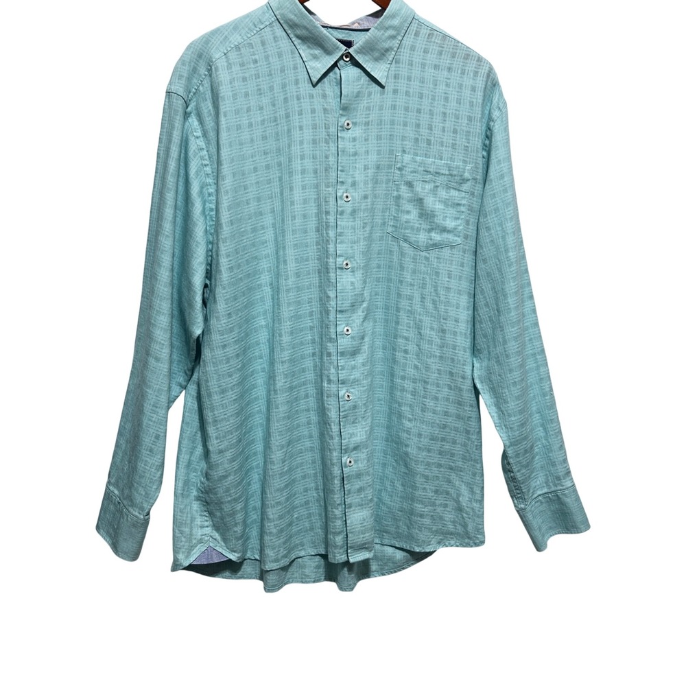 Tommy Bahama Mens Button Shirt XL Turquoise Linen‎ Blend Beach Resort Tropical